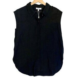 Heartloom Button-Down Eyelet Black Cotton Collared Sleeveless Shirt Size M NEW!